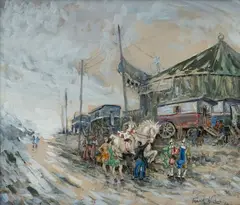 Le cirque ambulant by Frank-Will, Mine de plomb, aquarelle et gouache sur papier, sold Jun 2023