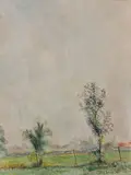Paysage de campagne by Paul Belmondo, Aquarelle et gouache sur papier, sold Jun 2023