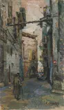 Rue animée by Rafaelis Chwolesas, Gouache sur carton, sold Jun 2023