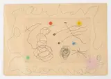 La Chouette et l'escargot. Carte de voeux pour A.Maeght 1964 by Joan Miró, Eau-forte et aquatinte en couleurs sur vélin, feuillet remplié, sold May 2023