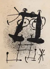 Haï-Ku. 1967. L'une des sept lithographies du recueil by Joan Miró, Lithographie, état en noir sur Japon nacré, sold May 2023
