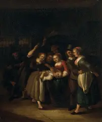 La main chaude dans une taverne by Gerrit Lundens, Toile, sold Feb 2021