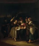La main chaude dans une taverne by Gerrit Lundens, Toile, sold Feb 2021