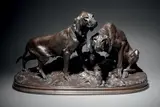 Groupe de chiens au repos (race saintongeoise) by Pierre-Jules Mêne, Bronze à patine brune, sold Oct 2020