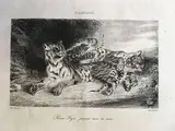 _x000D_ Jeune tigre jouant avec sa mère_x000D_ by Eugène Delacroix, Lithographie, sold Jul 2020