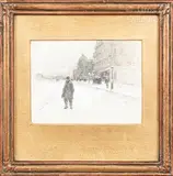 Paris sous la neige by Luigi Loir, Fusain, aquarelle et gouache blanche, sold Oct 2023