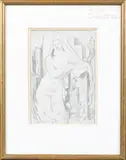 Etude de femme à la fontaine by Jean Souverbie, 1927, Crayon sur papier avec mise au carreau, sold Oct 2023