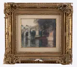 Petit bateau à vapeur sur la Seine à Paris by Frank Myers Boggs, Fusain et aquarelle sur papier signée en bas à gauche, sold Oct 2023