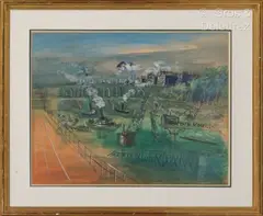 Les quais de Seine au Viaduc du Point-du-Jour by Jean Dufy, Aquarelle sur papier, sold Oct 2023