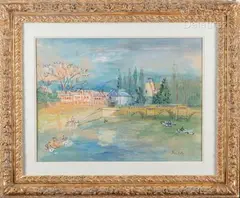 La Haye-Descartes by Jean Dufy, Aquarelle gouachée, sold Oct 2023