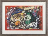 Nature morte au verre sur fond rouge by René Marcel Gruslin, Gouache sur papier, sold Oct 2023