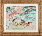 Fiacre devant les yachts by Gen Paul, Gouache sur papier signée en bas à gauche, sold Oct 2023