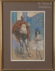 Homme fort et jeune ballerine by Richard Ranft, Pastel sur papier signé en bas, sold Oct 2023
