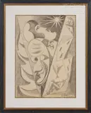 Visages et habitation by Léopold Survage, 1944, Crayon sur papier signé, sold Oct 2023