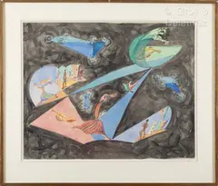 Mouvements sur fond de nuées by Léopold Survage, 1953, Aquarelle et gouache, sold Oct 2023