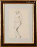 Femme nue debout les mains dans le dos by Léopold Survage, Crayon sur papier signé en bas à droite et cachet d’atelier, sold Oct 2023