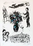 Bouquet over the Town" by Marc Chagall, 1983, Lithographie, sold Nov 2022