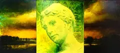 Eulogy for a planet, Dusk, to Donatello by David Bierk, Huile sur toile, huile sur photographie jet d'encre marouflé sur toile, sold Nov 2022