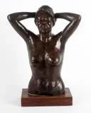 Buste d'un nu, mains derrière la tête by Frederick Bourchier Taylor, Bronze à patine foncée, sold Aug 2022