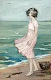 Young girl by the sea by Berthe des Clayes, Gouache sur papier, sold Aug 2022