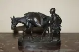 : Âne et son guide by Evgeni Alexandrovich Lanceray, Épreuve en bronze à patine brune, sold Jun 2021