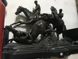 Trois jockeys en course, l'un tombant by Pierre Le Nordez, Epreuve en bronze à patine brune, sold Apr 2021