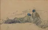 Personnages assis et allongés conversant dans un paysage by Eugène Boudin, Crayon noir et aquarelle, sold Mar 2021