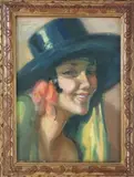 Portrait de femme au chapeau by Gaston de Cirmeuse, Pastel signé en haut à gauche, sold Oct 2025