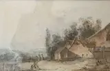 Vue d'une ferme by Louis Bélanger, 1784, Crayon, encre, aquarelle et rehauts de gouache sur papier contrecollé sur carton, sold Nov 2021