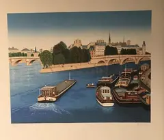 Péniches sur la Seine by Francois Ledan, Lithographie en couleurs, sold Nov 2021