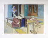Les jeunes accordéonistes et leur chien by Jean Launois, Aquarelle sur papier signé en bas à droite, sold Nov 2015