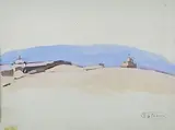 Les marabouts dans le Sahara by Georges Le Poitevin, Gouache sur papier, sold Nov 2015