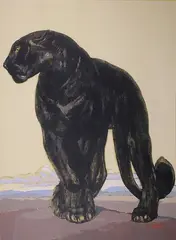 Panthère noire debout, c. 1927 by Paul Jouve, Lithographie originale en couleur, sold Nov 2015