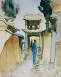 Village dans Le Yunnan by Louis Rollet, 1931, Aquarelle signée, sold Nov 2015