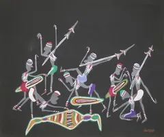 Enterrement by Marcel Gotène, Gouache sur papier signé en bas à droite, sold Nov 2015