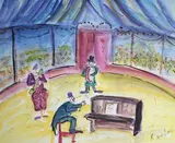 Les clowns musiciens by Roland Dubuc, Gouache signée en bas à droite, sold Oct 2015