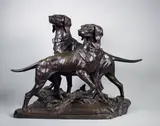 Deux chiens de chasse by Edouard Drouot, Epreuve en bronze à patine médaille, sold Oct 2015