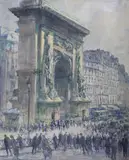 La foule à la by Fernand Fortuné Truffaut, Aquarelle et crayon sur papier signé en bas à gauche, sold Jun 2015