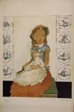 Jeune fille assise avec un chat by Tsuguharu Foujita, Lithographie en couleur signée dans la planche, sold Apr 2015