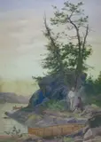 La halte en canoë by Lucius Richard O'Brien, 1875, Aquarelle signée et datée en bas à droite, sold Mar 2015