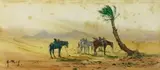 La halte dans le désert by Alphonse Rey, Aquarelle signée en bas à gauche, sold Mar 2015