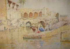 Arabes au bord de l'Oued by Alphonse Birck, 1894, Aquarelle, sold Mar 2015