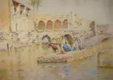 Arabes au bord de l'Oued by Alphonse Birck, 1894, Aquarelle, sold Mar 2015