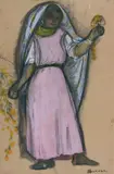 Jeune fille à la fleur by André Suréda, Fusain et gouache signé en bas à droite et cachet d'atelier en bas à gauche, sold Mar 2015