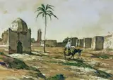 Le cimetière musulman by Georges Pierre Guinegault, Fusain et gouache signé en bas à droite, sold Mar 2015