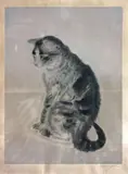 Chat assis by Léonard-Tsuguharu Foujita, Gravure à la pointe sèche et aquatinte signée à la mine de plomb en bas à droite, sold Mar 2009