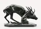 Panthère saisissant un cerf by Antoine-Louis Barye, Épreuve en bronze, fonte d'édition ancienne de Susse à patine verte foncée, sold Nov 2008