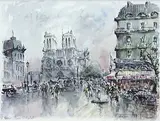Paris, Place Saint Michel by Denis Verspecht, Aquarelle signée en bas à droite et titrée en bas à gauche, sold Oct 2008