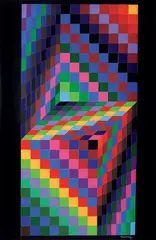 SANS TITRE by Victor Vasarely, Collage sur panneau signé en bas à droite, sold Oct 2008