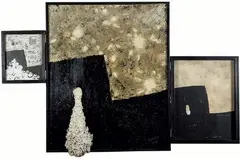 L'ALIMENT BLANC", 1958- 1963 Triptyque composé de: - Un panneau central: technique mixte sur toile et aliment blanc by Robert Malaval, Panneau central:, sold Oct 2008